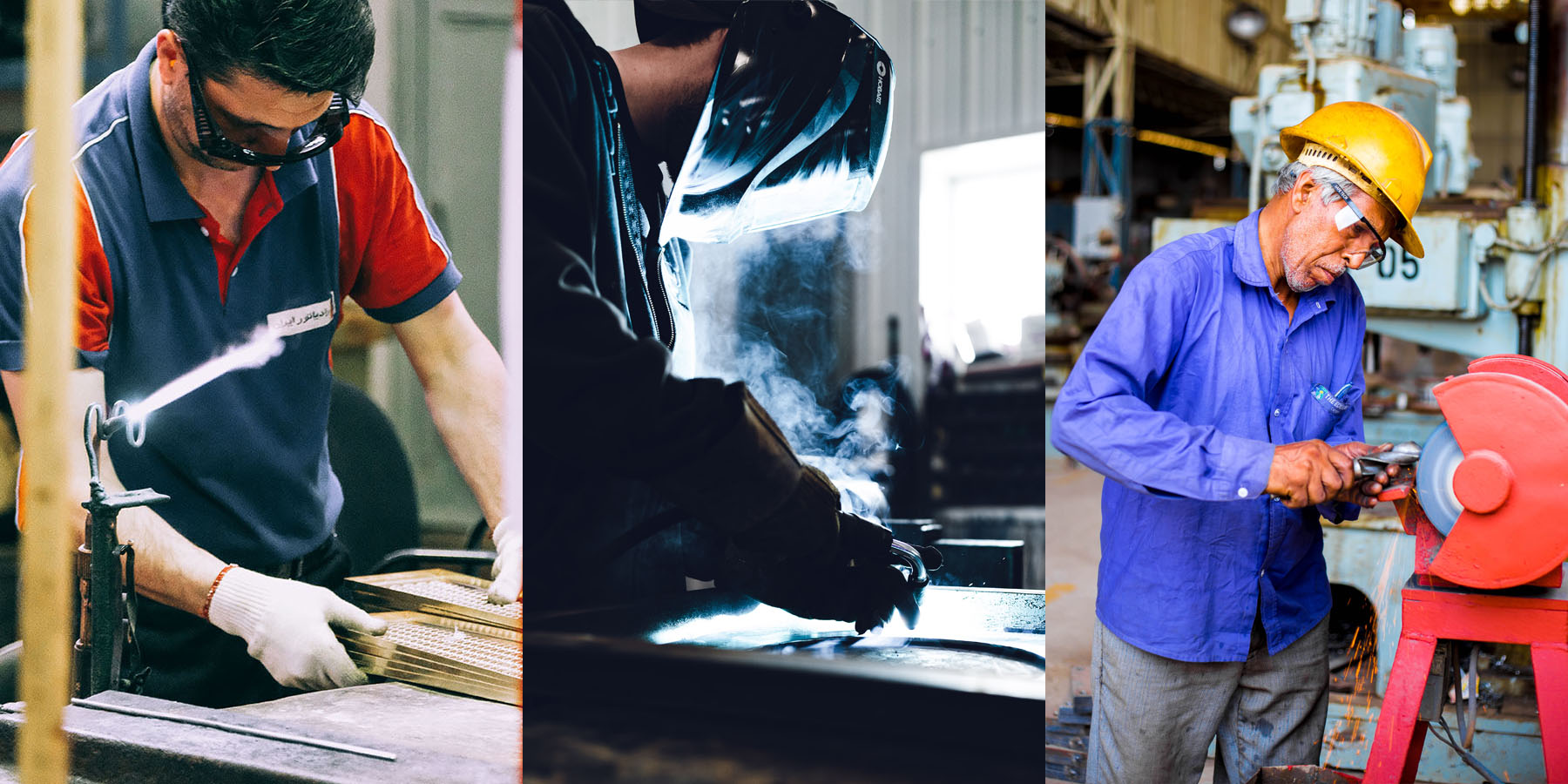 3 different images of tradesmen working